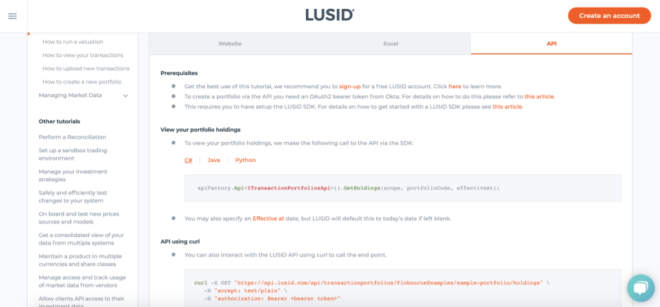API DX tutorials LUSID