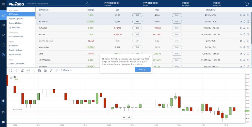 Plus500 trading platform screenshot
