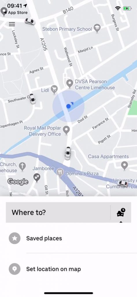 Example of an app with minimized user experience friction - Uber