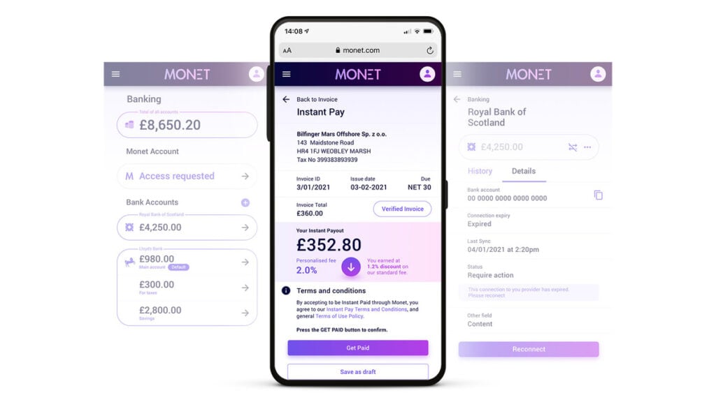 Monet UX/UI Design - Instant Pay view